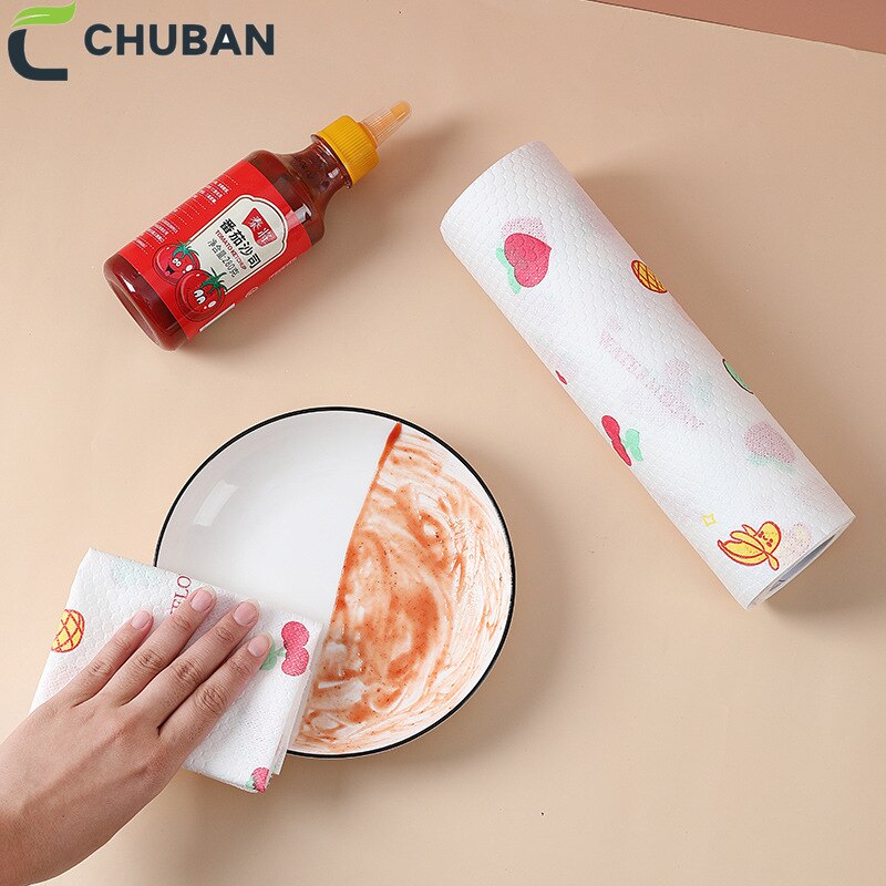 CHUBAN Convenient 50pcs/roll Clean Paper Kitchen Dishcloth Oil Absorbent Paper Towel Wet Dry Dual Purpose Dish Towe Lazy Rag A23