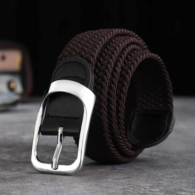 Canvas belt men and women without perforated square buckle belt Korean version of the trend of personality knitting single-loop: wine red / 120cm