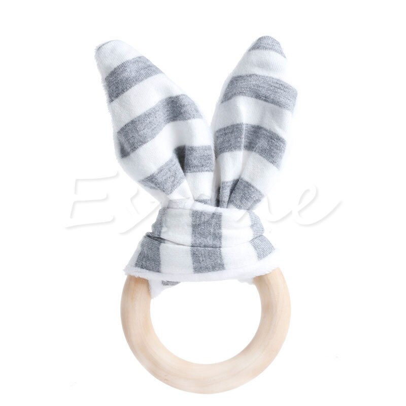 Håndlaget tre naturlig baby tannring ring chewie teether bunny sensorisk leketøy  u50f
