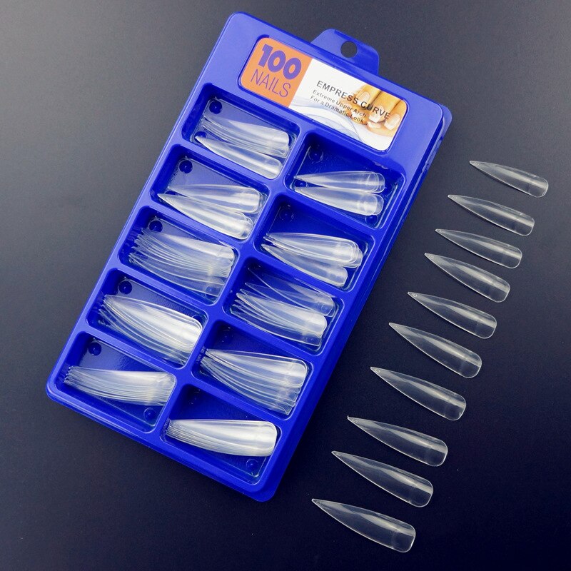 100 stks/set Valse Nail Tips Lange Spits Toelopend Stiletto Nail Tips Wit Franse Salon Acryl Nail Art Valse Nagel Tips