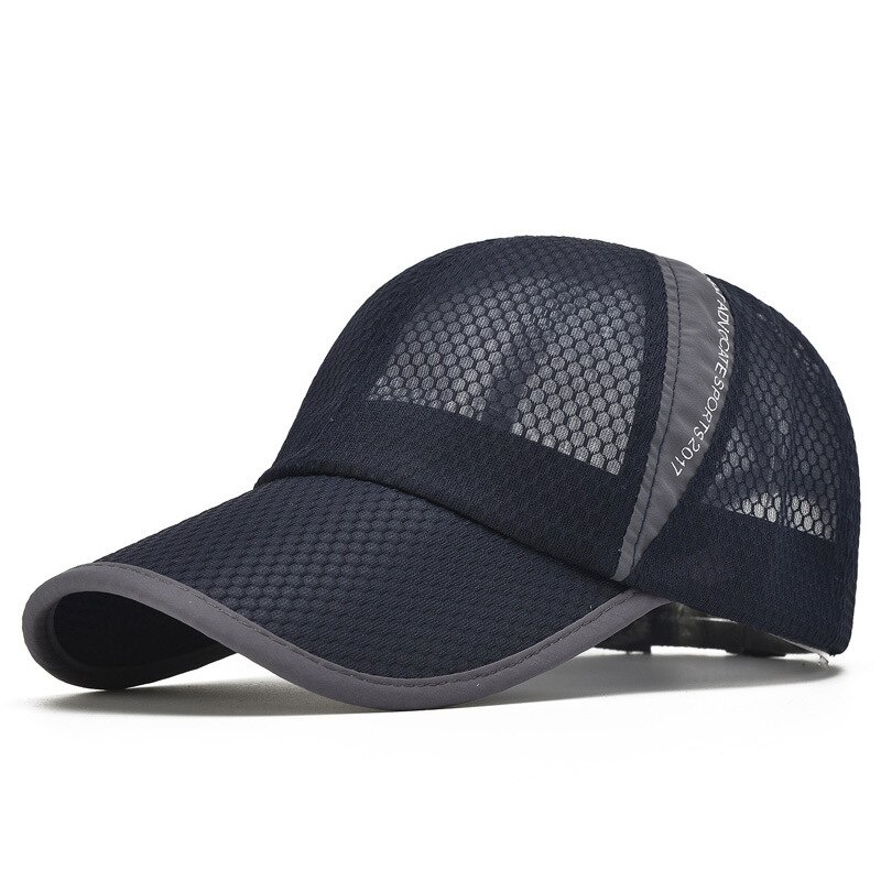 Unisex Mesh Brim Tennis Cap Outside Sunscreen Quick Dry Summer Baseball Hat Adjustable Cap Cooling Sports Caps: Navy Blue