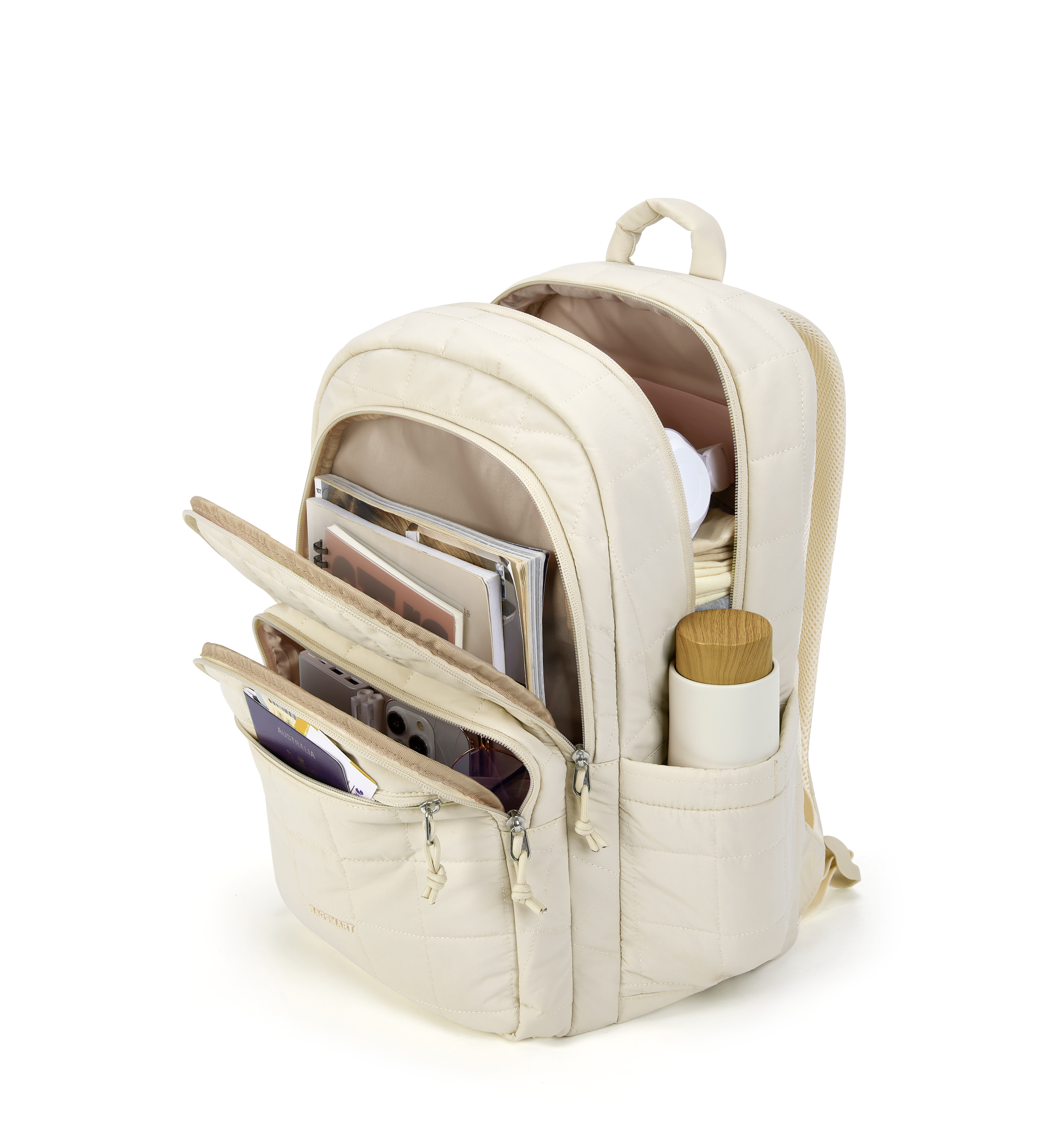 BAGSMART Damen-Rucksack, Schultasche für Mädchen, wasserdicht, großer College-Rucksack, Reiserucksäcke, Damen, Laptop, Büchertasche: Beige