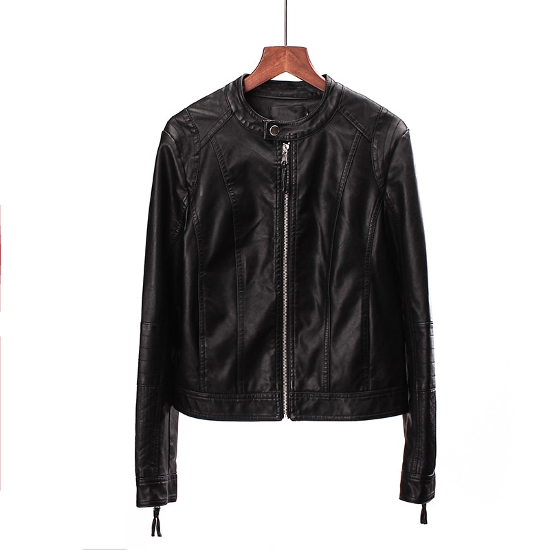 Spring Autumn Women Biker Leather Jacket Soft PU Leather Outwear Short Slim Zippers Biker Jackets