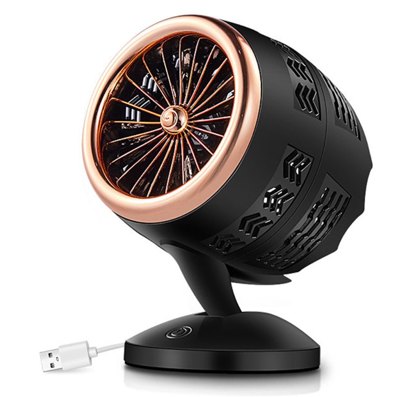 Mesa de turbina de doble hoja, ventilador redondo pequeño, Operación silenciosa, inclinación ajustable, 5-20 grados,: Dorado