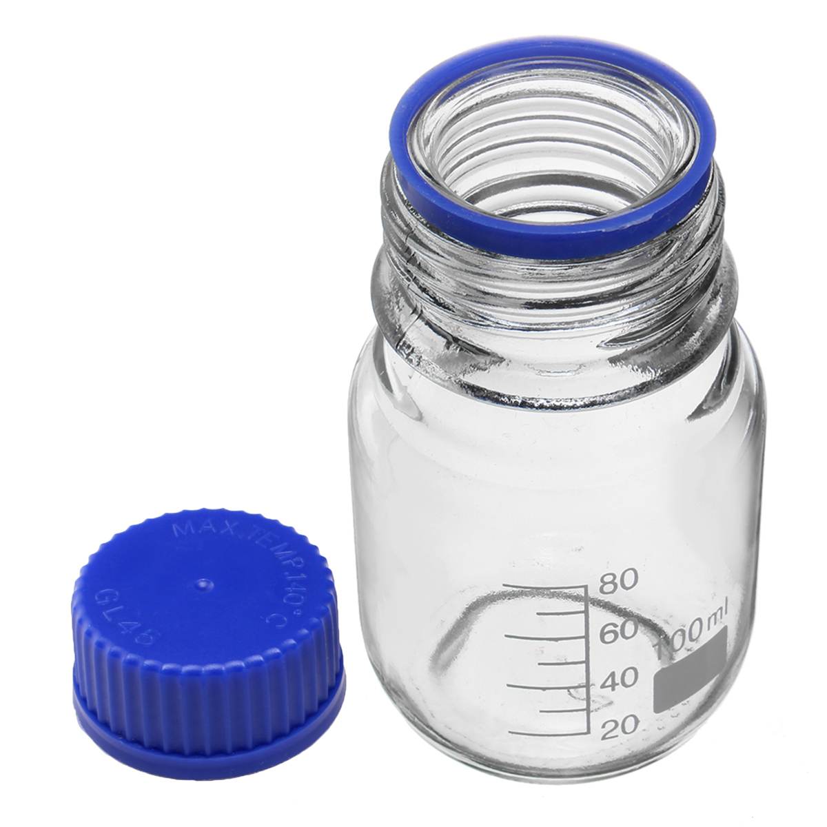 4 Pcs Glas Reagens Fles Met Blauwe Schroef Cover Cap 100 Ml Afstuderen Sample Flesjes Plastic Deksel Schoolbenodigdheden Lab apparatuur