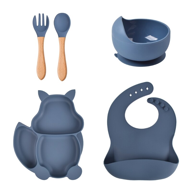Toddlers Safety Silicon Plate First Stage Lead-free Toddler Feeding Supplie Cute Shape Toddler Feeding Set 5PCS: Y10