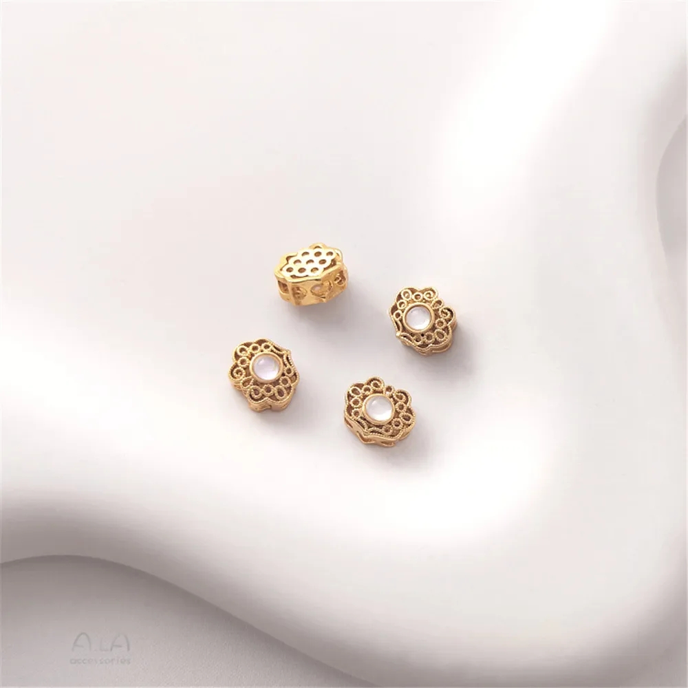 Cuentas de transferencia con incrustaciones de ópalo de imitación, accesorios de joyería hechos a mano, oro mate, chapado en cobre, Retro: Color amarillo dorado claro