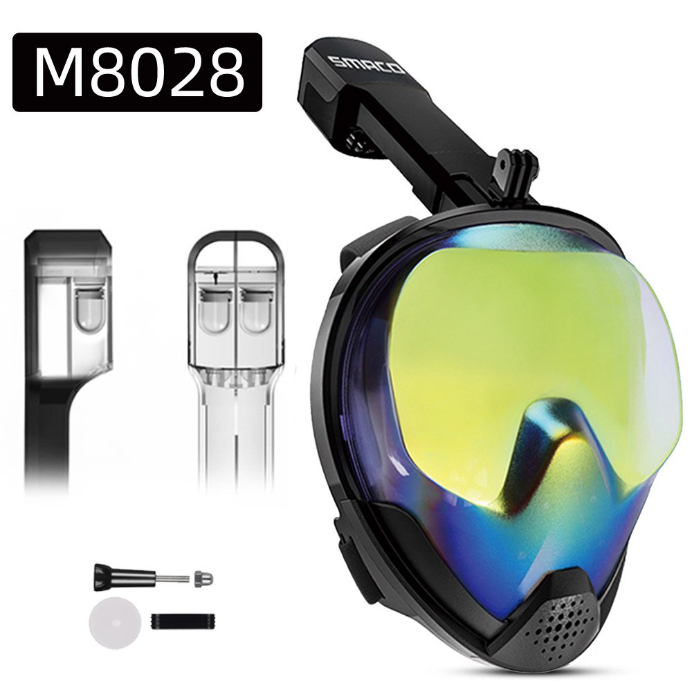 Máscara de buceo de cara completa, gafas antiniebla Scuba, máscara de natación de Snorkel de vista panorámica subacuática para adultos con soporte para cámara: M8028 Plating L XL