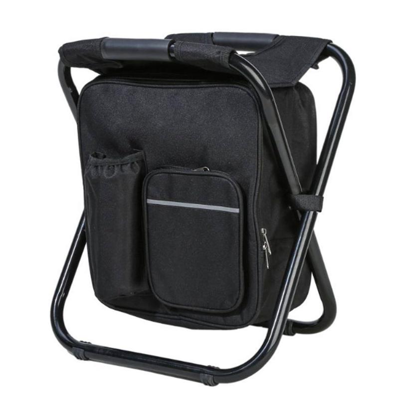 En plein air pliant Camping chaise de pêche tabouret Portable sac à dos refroidisseur isolé sac de pique-nique randonnée siège Table sac tabouret sacs: Black