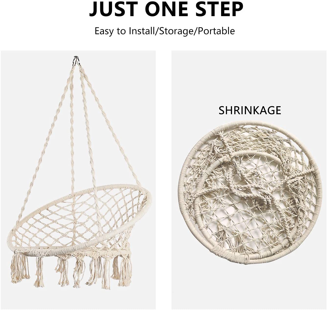 Hamac de lit-balançoire en macramé pour enfants, fait à la main, intérieur et extérieur, Beige