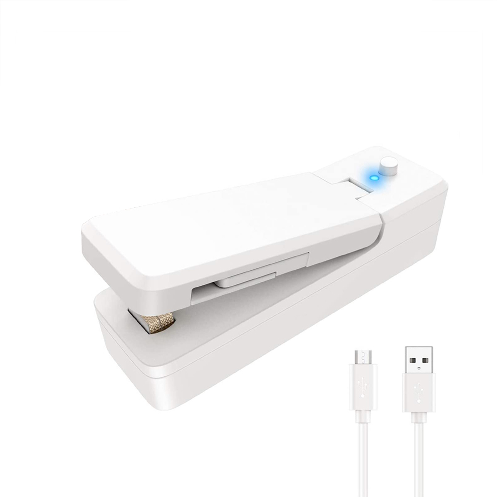 Mini Bag Sealer 2-In-1 Draagbare Dichtlassen Oplaadbare Handheld Vacuüm Dichtlassen &amp; Cutter Voor plastic Zak Opslag Voedsel: 1 pack white