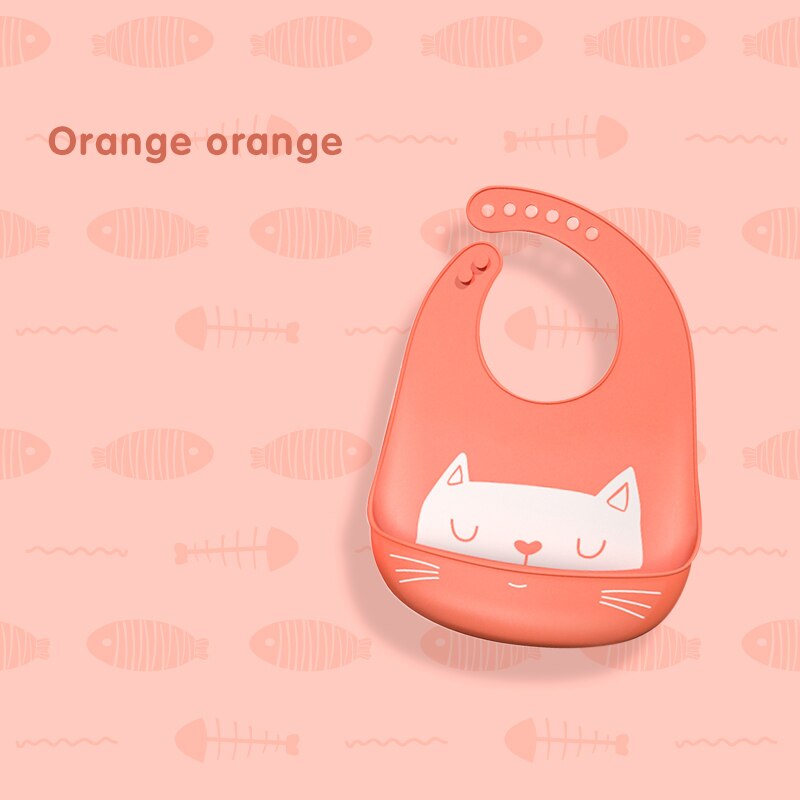 2 stücke Baby Lätzchen Wasserdichte Silikon Baby der lebensmittel tasche Stereo wasserdicht Super weiche lebensmittel tasche freundlicher speichel tasche waschen-freies: Orange Katze