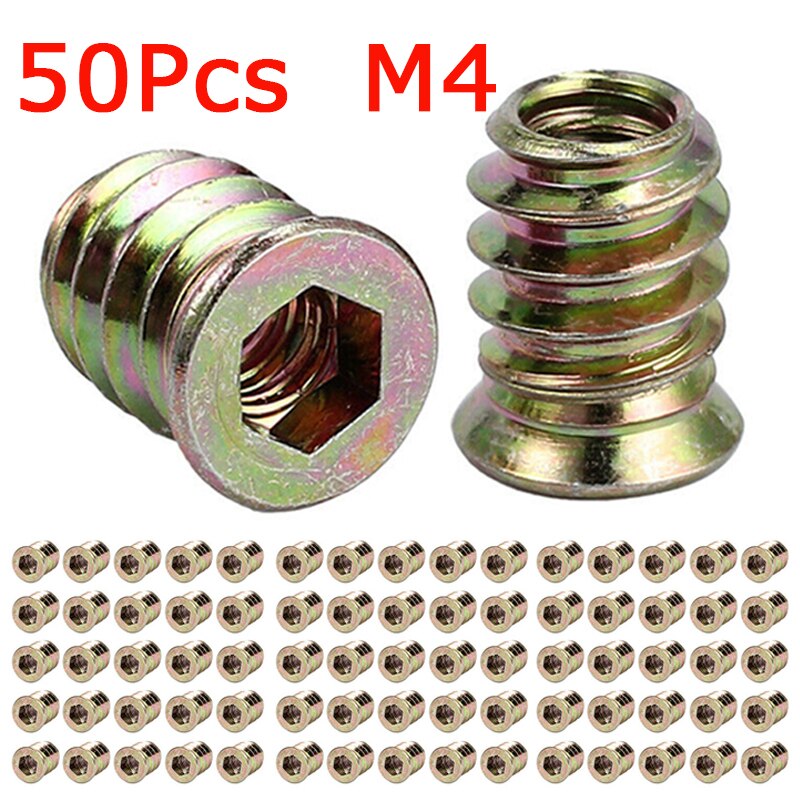 100Pcs M4/5/6/8/10 Schroefdraad Hex Drive Insert Vaststelling Hout Schroef Inserts Noten Schroef schroef Set Metic Moer En Bout Assortiment: M4