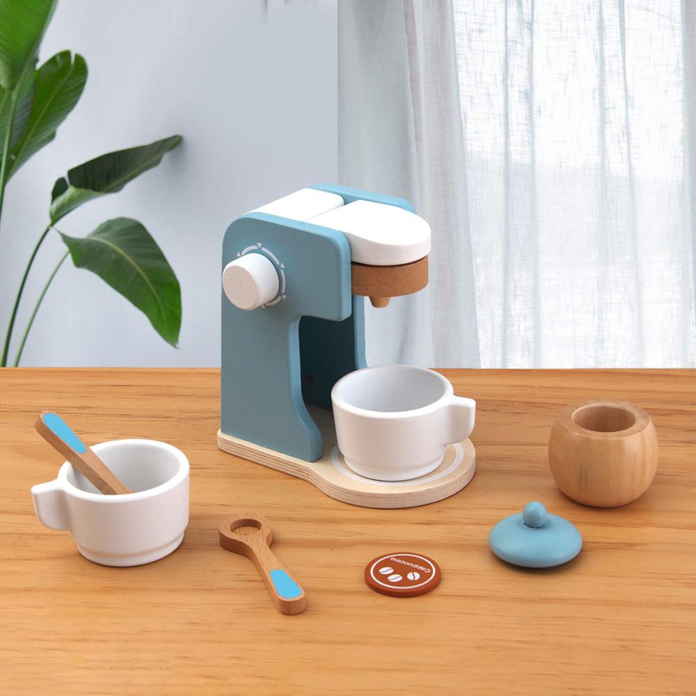 Kids Wooden Pretend Play Sets Simulation Toasters Bread Maker Coffee Machine Blender Baking Kit Game Mixer Kitchen Role Toys