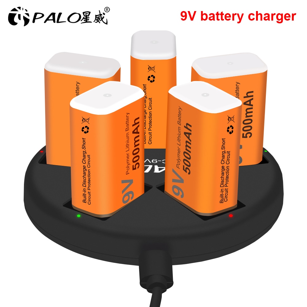 9V battery 6f22 lithium battery li-ion rechargeable battery 9v with 5 slots charger for ni-mh lithium 9v battery