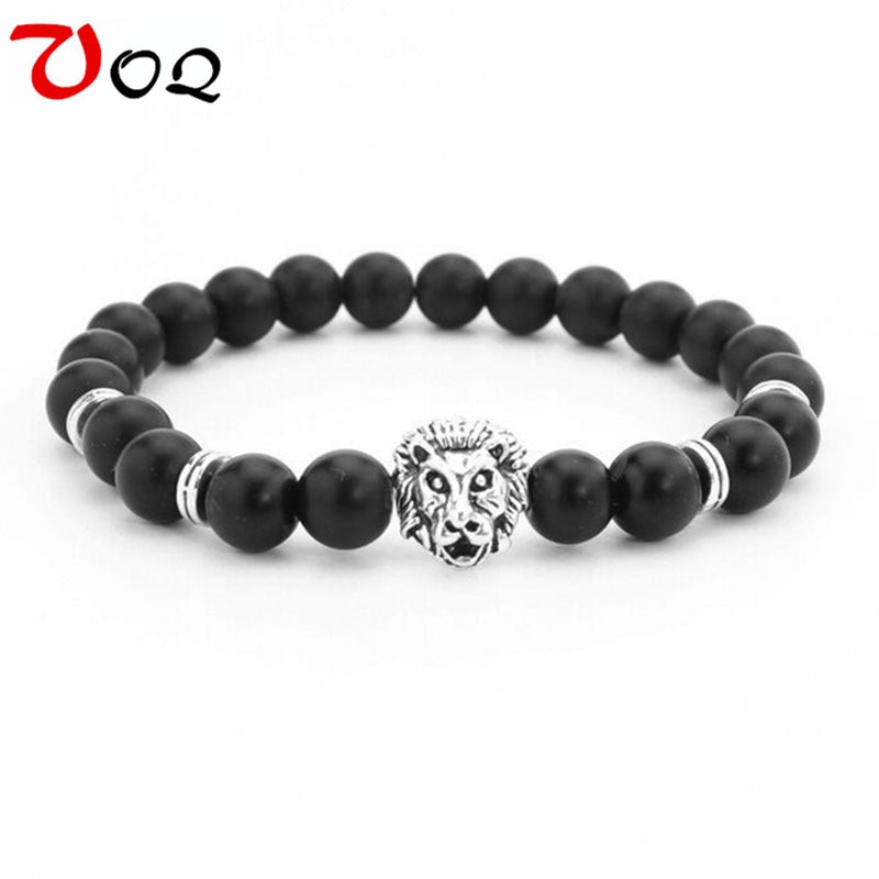 verkoop verzilverd leeuwenkop armbanden voor vrouwen zwarte lava steen bouddha armband mannen sieraden pulseras v335