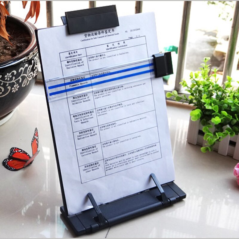 Porta documentos de escritorio, de plástico negro, con 5 posiciones ajustables