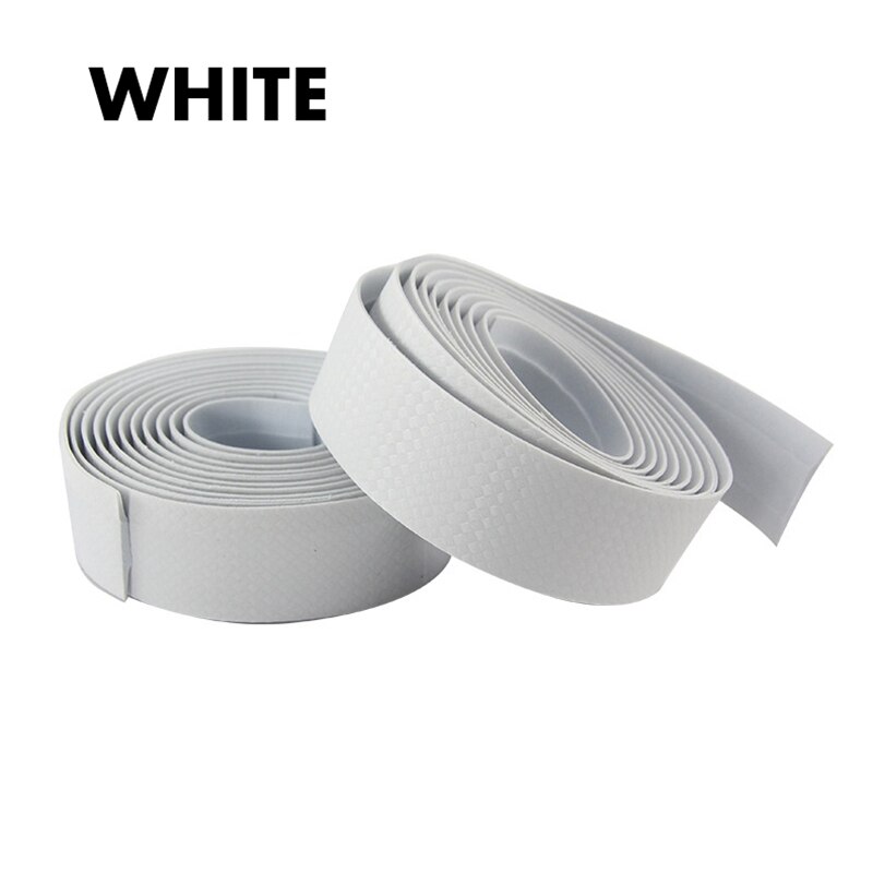 Road Carbon Fiber Bike Handlebar Tape Fixed Gear Bicycle Grip Tape Bullhorn Bar Tape +2 Bar Plugs Mountain Belt Straps: White