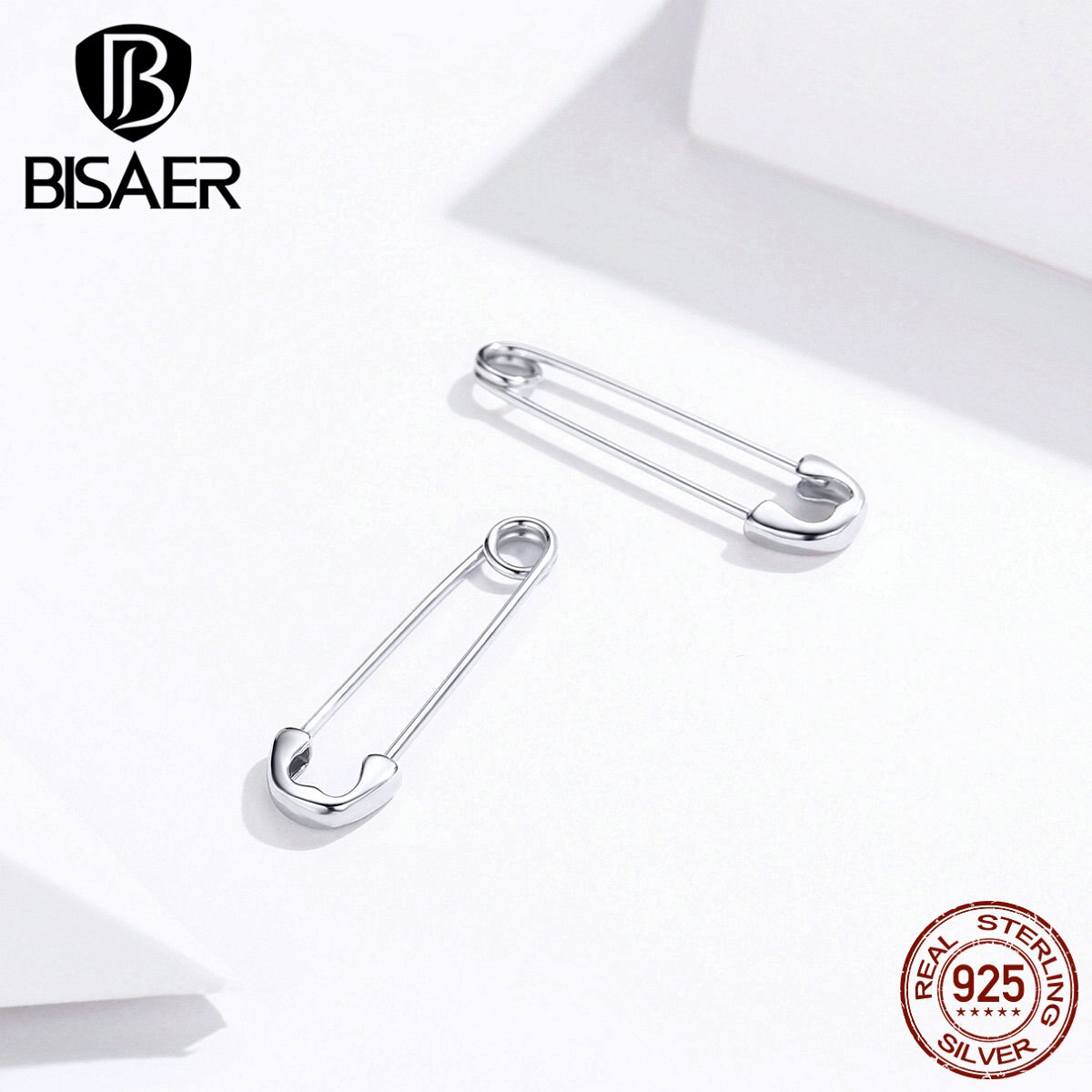 Paperclip Oorbellen BISAER 925 Sterling Zilveren Paperclip Vorm Stud Oorbellen Stud voor Vrouwen Luxe Zilveren Sieraden ECE695