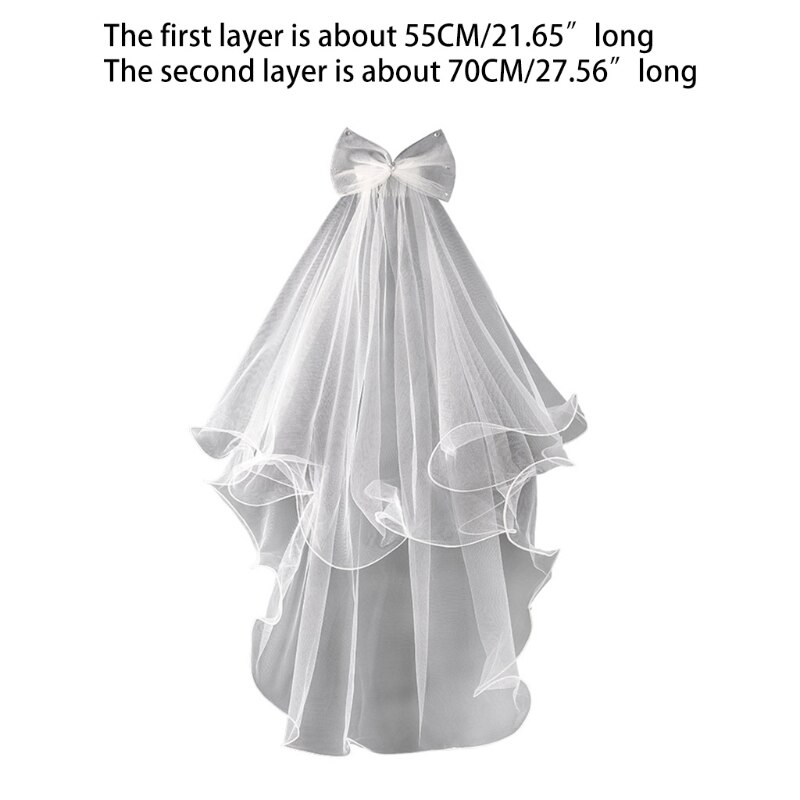 2 szczebel welon slubny z grzebieniem dla dzieci kręstożek krawędzi welon tiul dla kwiat dziewczyna krótki długość dziewczyny komunia nakrycia głowy