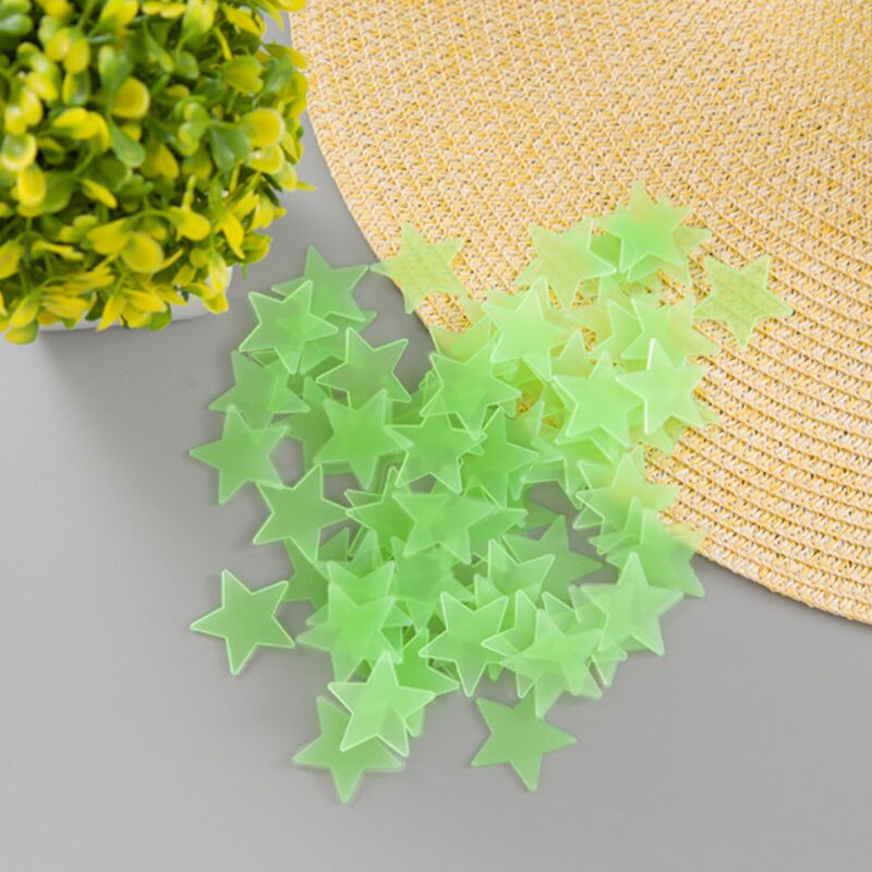 100Pcs 3D Stars In The Dark Glow Wall Stickers Children's Glow Fluorescent Wall Stickers Home Decoration Bedroom Ceil Decoration: green