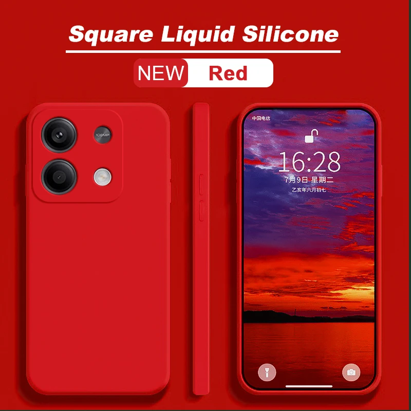 Redmi nota 13 pro 4g caso de silicone líquido macio tpu capa para xiaomi redmi nota 13 note13pro plus note13 pro 5g caso telefone: Alumínio / Vermelho