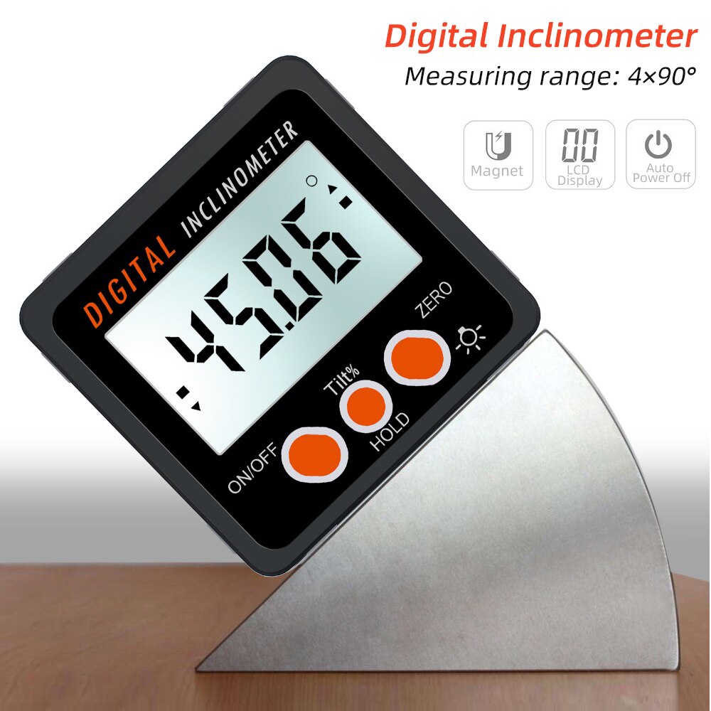 1PCs Mini Digital LCD Box Inclinometer Digital Box Gauge Meter With Magnets
