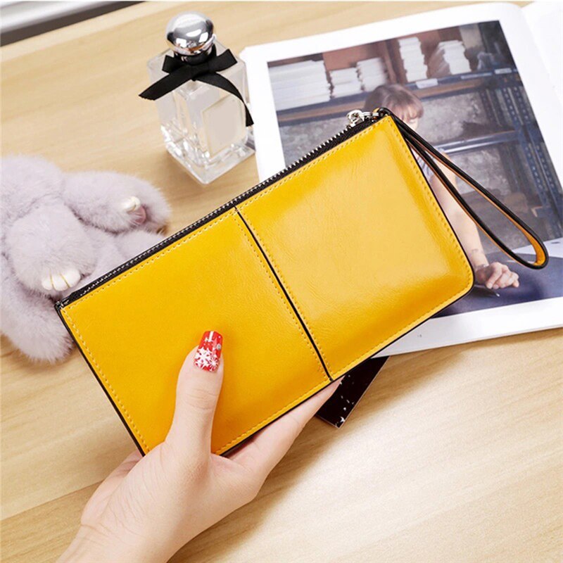 Vrouwen Office Lady Pu Lederen Lange Portemonnee Clutch Rits Business Wallet Bag Kaarthouder Grote Capaciteit Portemonnee: Yellow