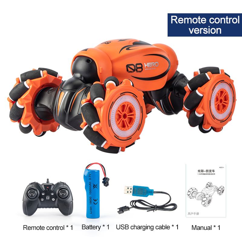 Pickwoo 1:16 4WD Radio Gebaar Inductie Muziek Licht Afstandsbediening Twist Hoge Snelheid Rc Auto Stunt Off Road Drift Voertuig model: Orange 1 Remote