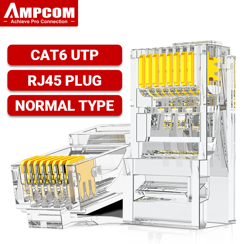 AMPCOM RJ45 Connector 50U Gold Plated CAT7 CAT6 CAT5E Pass through Modular Plug 8P8C Crimp End for Solid Wire Stanrded Ethernet: green / 0.2M