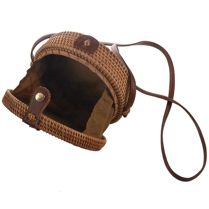 Bolsos bohemios Bali de ratán para mujer, pequeños bolsos de playa circulares, bolso de paja Vintage de verano, bolso de mensajero hecho a mano (18x8Cm)