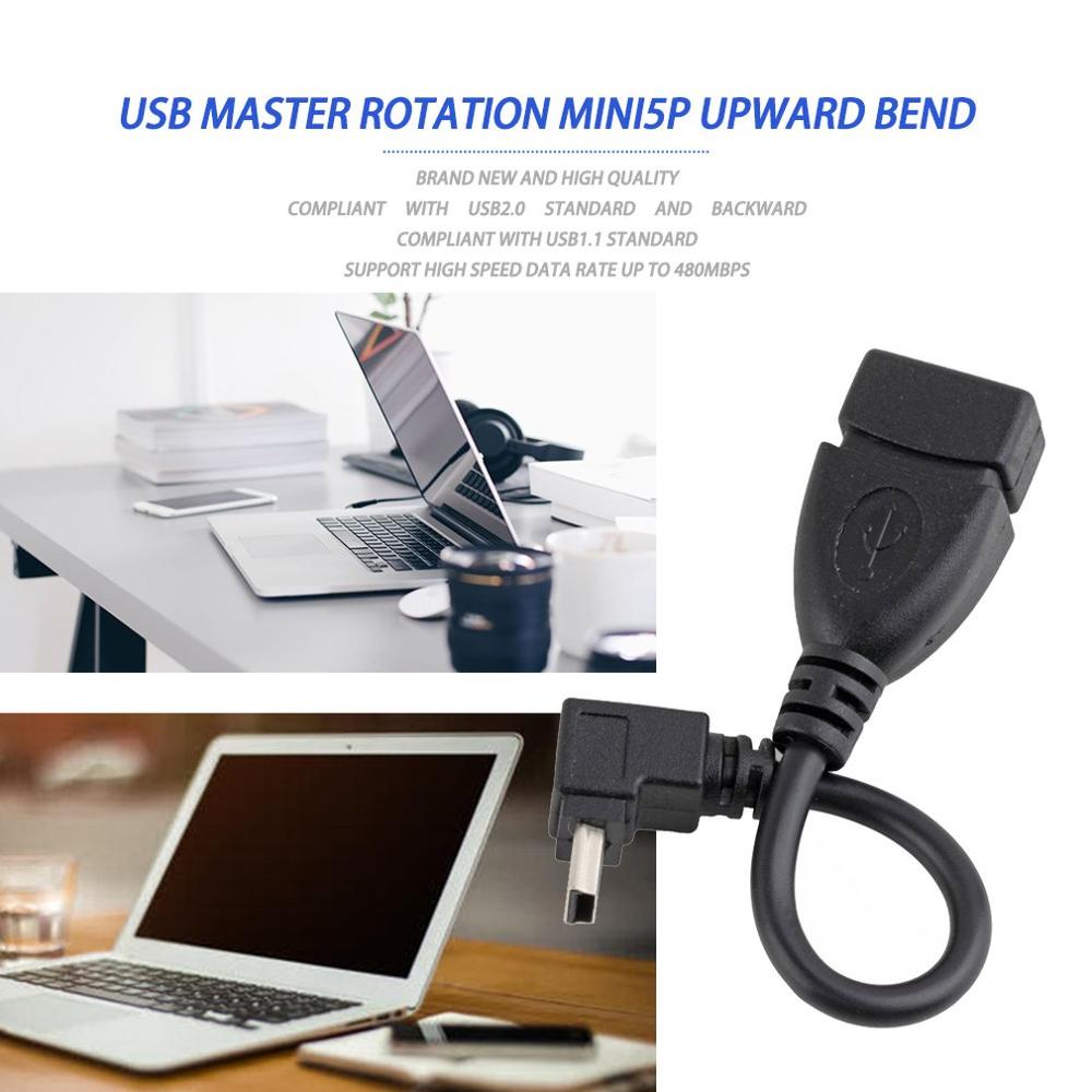 Black Portable USB A Female to Mini 5P USB B Male Conversion Adapter OTG Cable Upwards