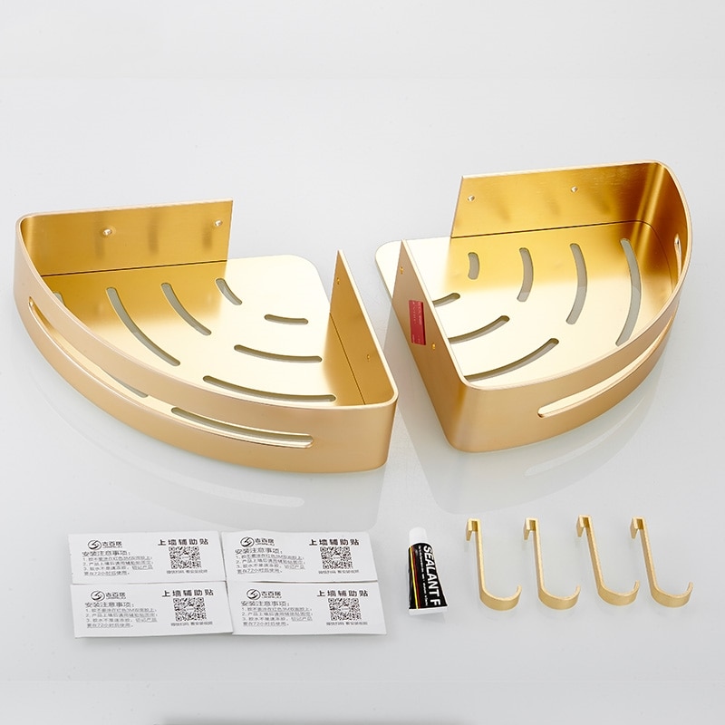 Non-perforated Bathroom Wall Shelf Golden Wall-mounted Washstand Triangle Storage Basket Shower Organizer Bathroom Accessories