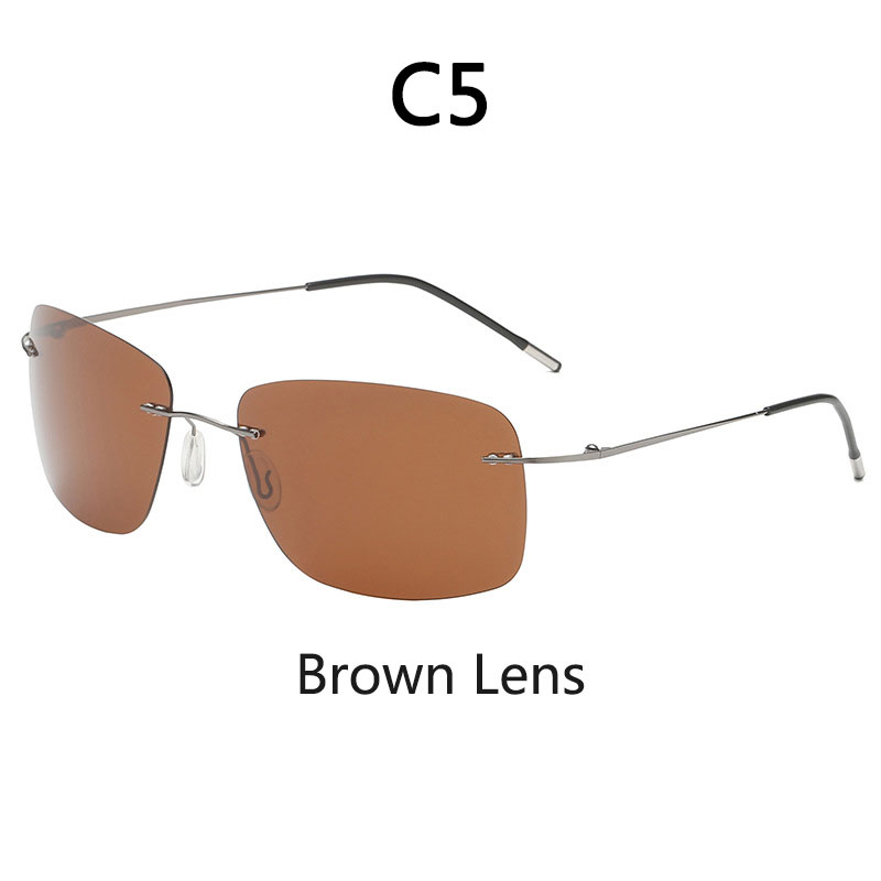 Rahmenlose polarisierte Sonnenbrille aus Titan für Fahrer, Nachtsichtbrille, zusammenklappbar, ultraleichte Titan-Sonnenbrille mit Farbfilm: Braun