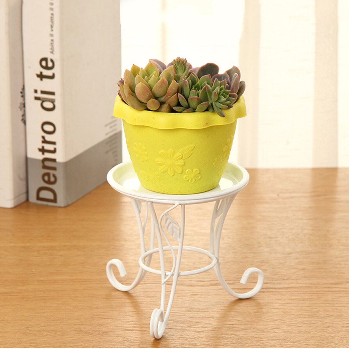 Iron Metal Mini Small Flower Plants Pot Stand for Indoor Outdoor Balcony Desk (Black): White