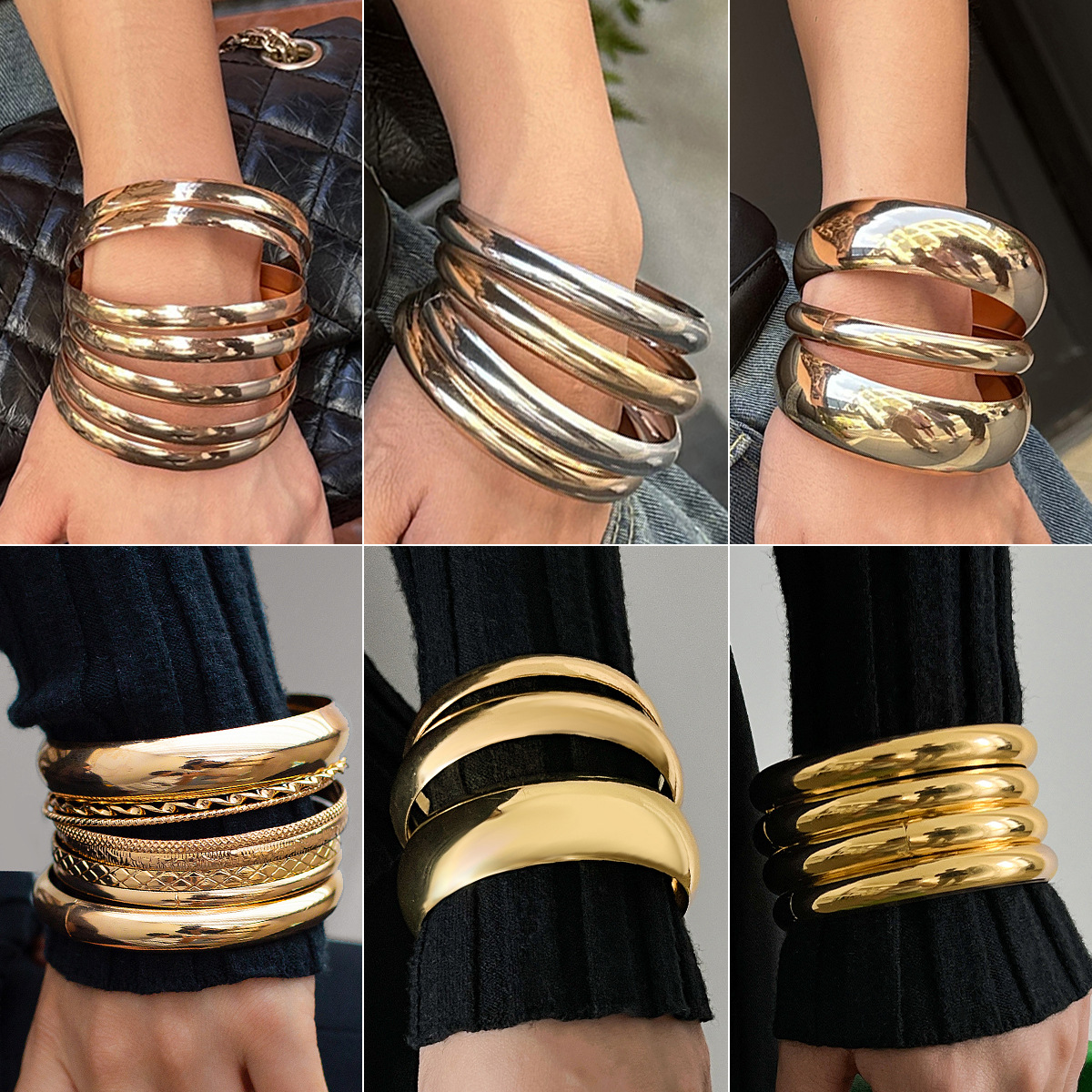 Conjunto de brazalete ancho Irregular Punk exagerado para mujer, pulseras de Metal gruesas de Color dorado Vintage, de joyería de mano para hombre