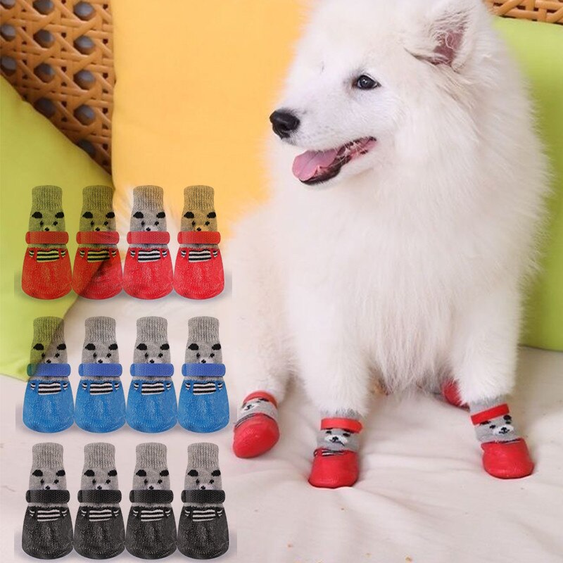 4pcs Dog Socks Winter Warm Anti-Slip Waterproof Pet Socks Small Cat Knit Cover Foot Paw Protector Booties Shoes Accessories