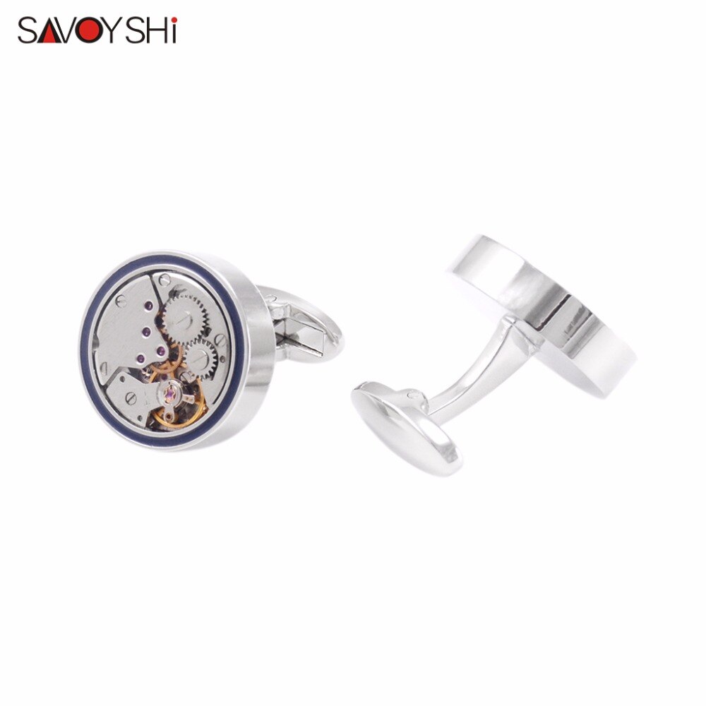 SAVOYSHI Mens Shirt Cufflinks Round Steampunk Watch Movement Business Cufflinks Silver Color Brand Jewelry