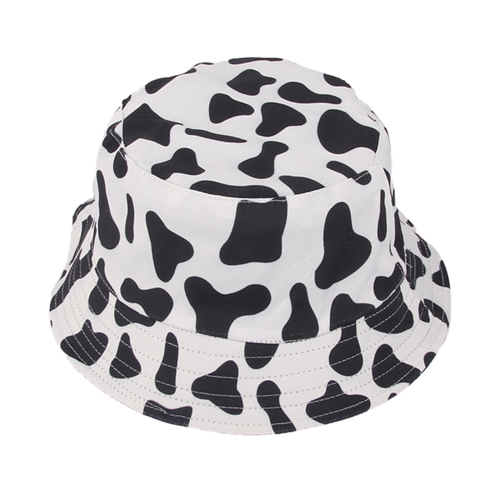 [ Meltryllis] Fishermen Cap For Women Gorras Summer Reversible Black White Cow Pattern Bucket Hat