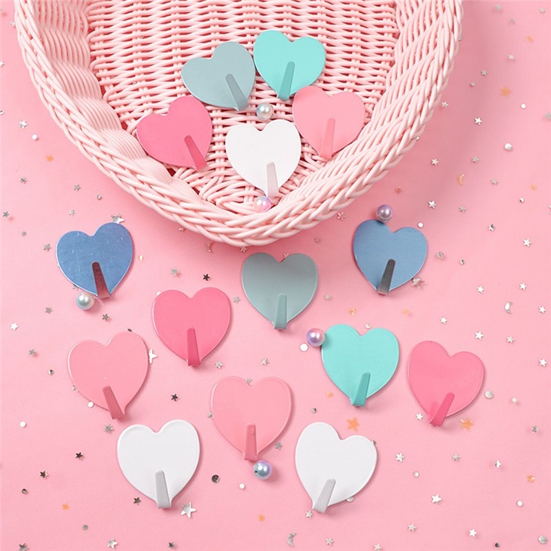 Gancho de Metal en forma de corazón para pegar en la pared, gancho adhesivo fuerte para cocina, sin rastro, para pegar en la puerta,