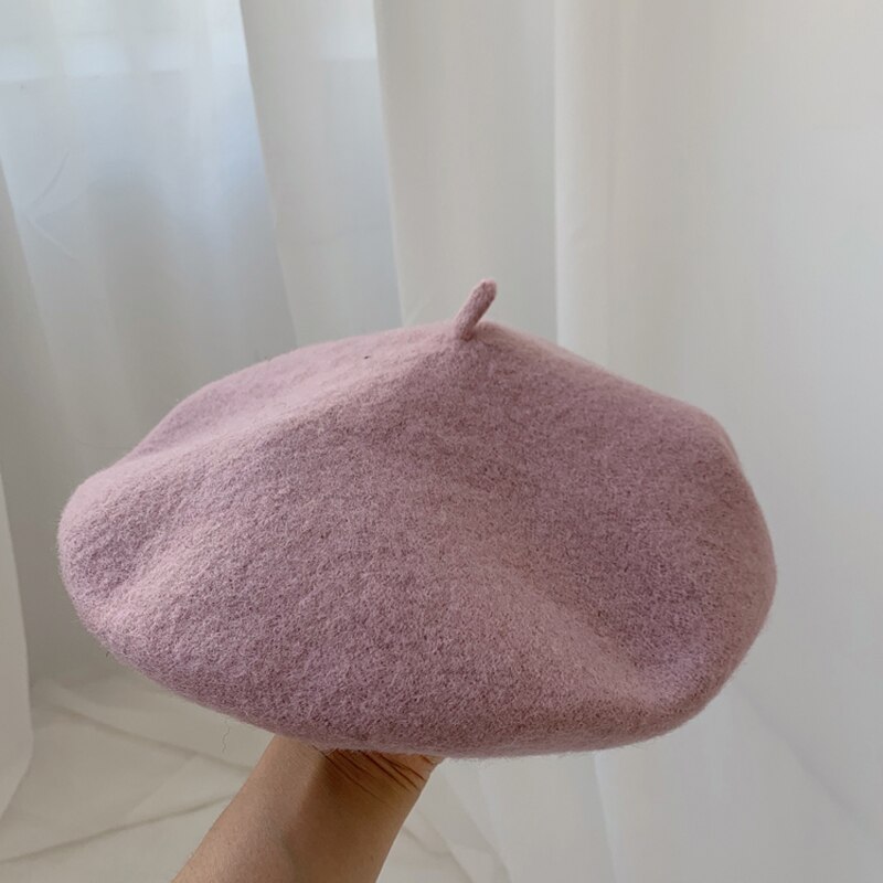 Luna & Dolphin-boina de lana para mujer, boina morada de seta de 90% de lana para otoño, gorro de artista púrpura de uva, gorro de pintor, gorro de invierno