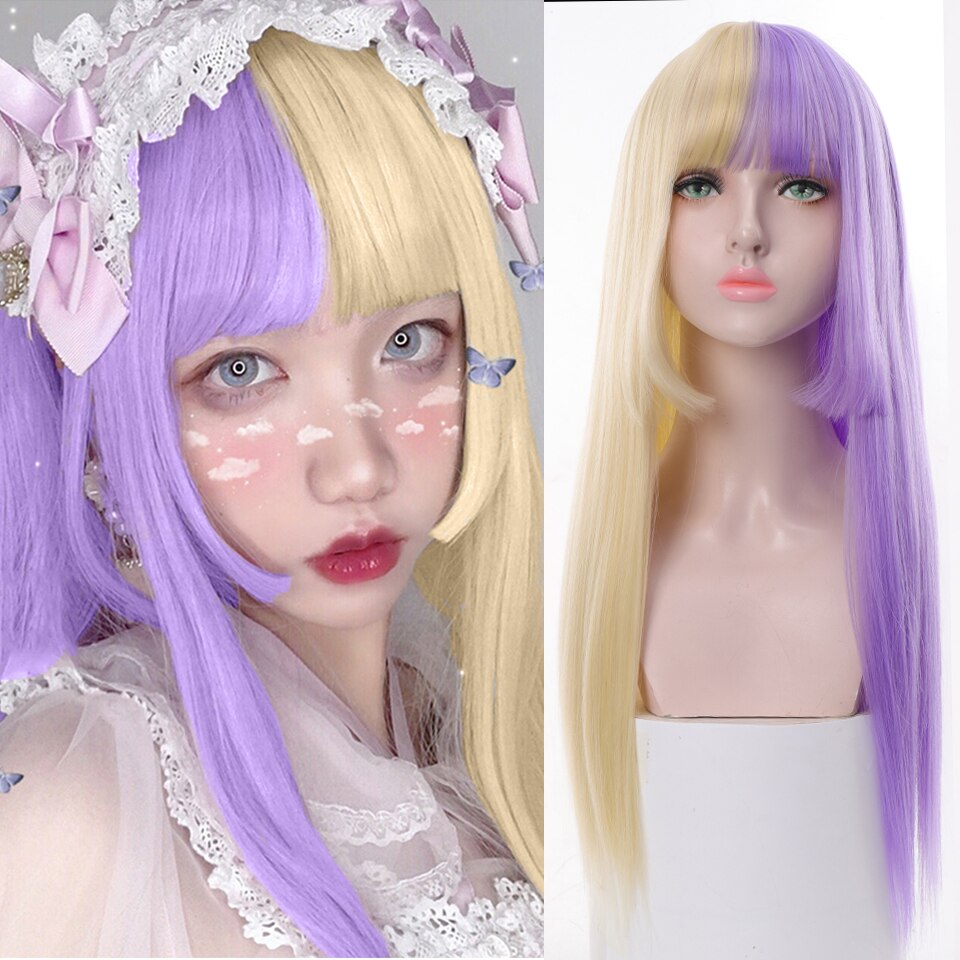 Shangke Synthetische Pruik Vrouwelijke Lange Rechte Hittebestendige Roze Paars Blond Wit Lolita Pruiken Cosplay Halloween Gekleurde Pruik: T1B/613