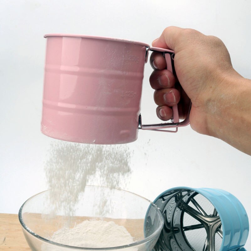 Tamiz de harina de acero inoxidable, cuchillo de malla semiautomático, agitador de azúcar en polvo, utensilios para hornear, herramienta de pastelería para hornear, Gadget de cocina