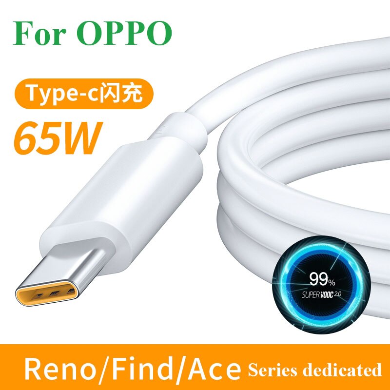 Câble Super VOOC type-c 65W pour recharge rapide 3.0, compatible avec les téléphones OPPO R17 Reno4 Ace2 Find X3 X2 Reno 6 Pro 5G 5 4 3 F19 Realme Oneplus