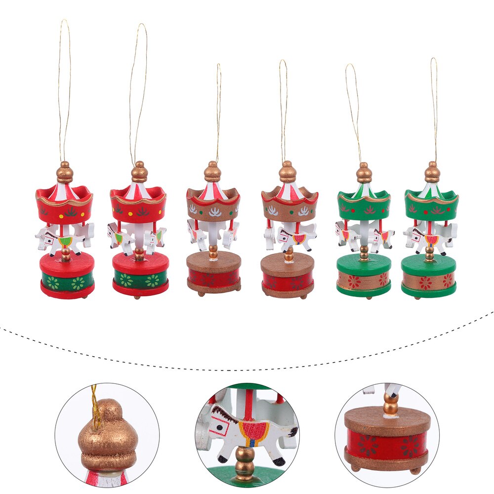 1 Set 6 Pcs Christmas Souvenirs Mini Merry-go-round Home Decorations Ornaments