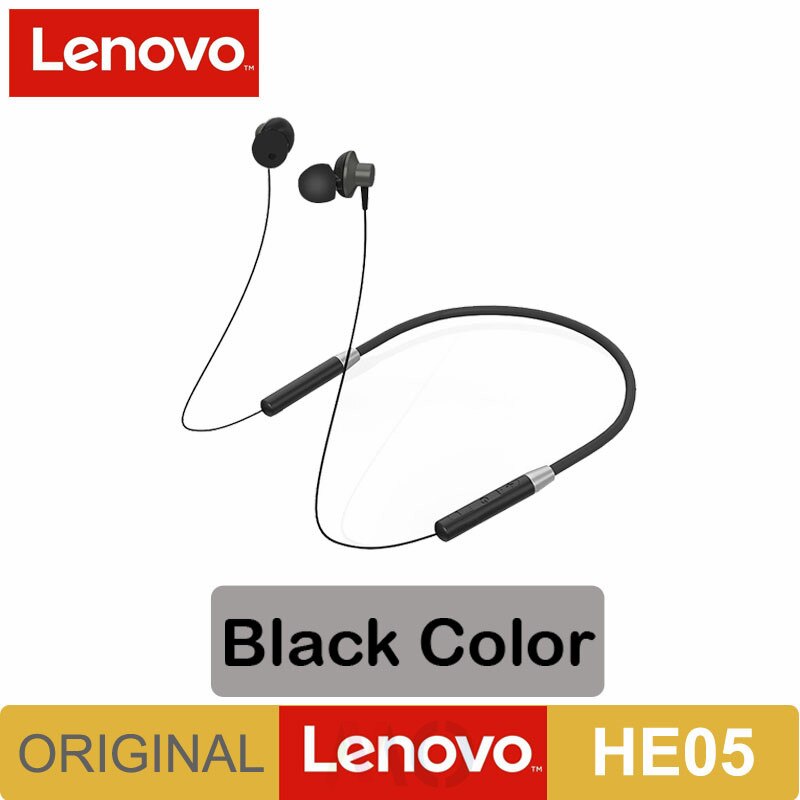 Original Lenovo HE05 Bluetooth 5.0 Wireless Magnetic Neckband Running Sports Earphone Earplug with Waterproof Noise Canceling: Lenovo HE05 Black