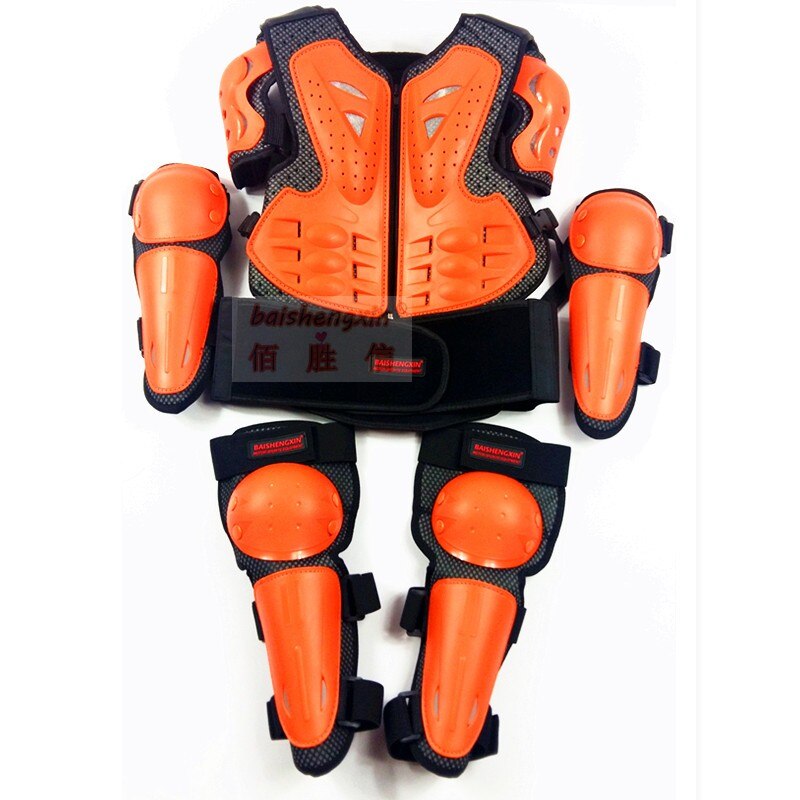 Barn motorcykel motocross krop jakke vest rustning børn bryst rygsøjle beskyttelse gear med albue skulder knæpude i 5-14 år: Orange