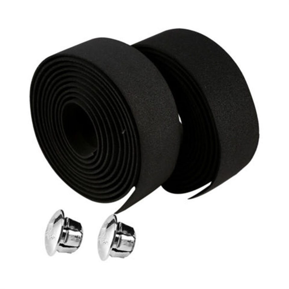 1 par de cinturón con asa para ciclismo cinta de manillar carretera deportes de bicicleta manillar corcho con cinta de recubrimiento con 2 Bar enchufes: Black