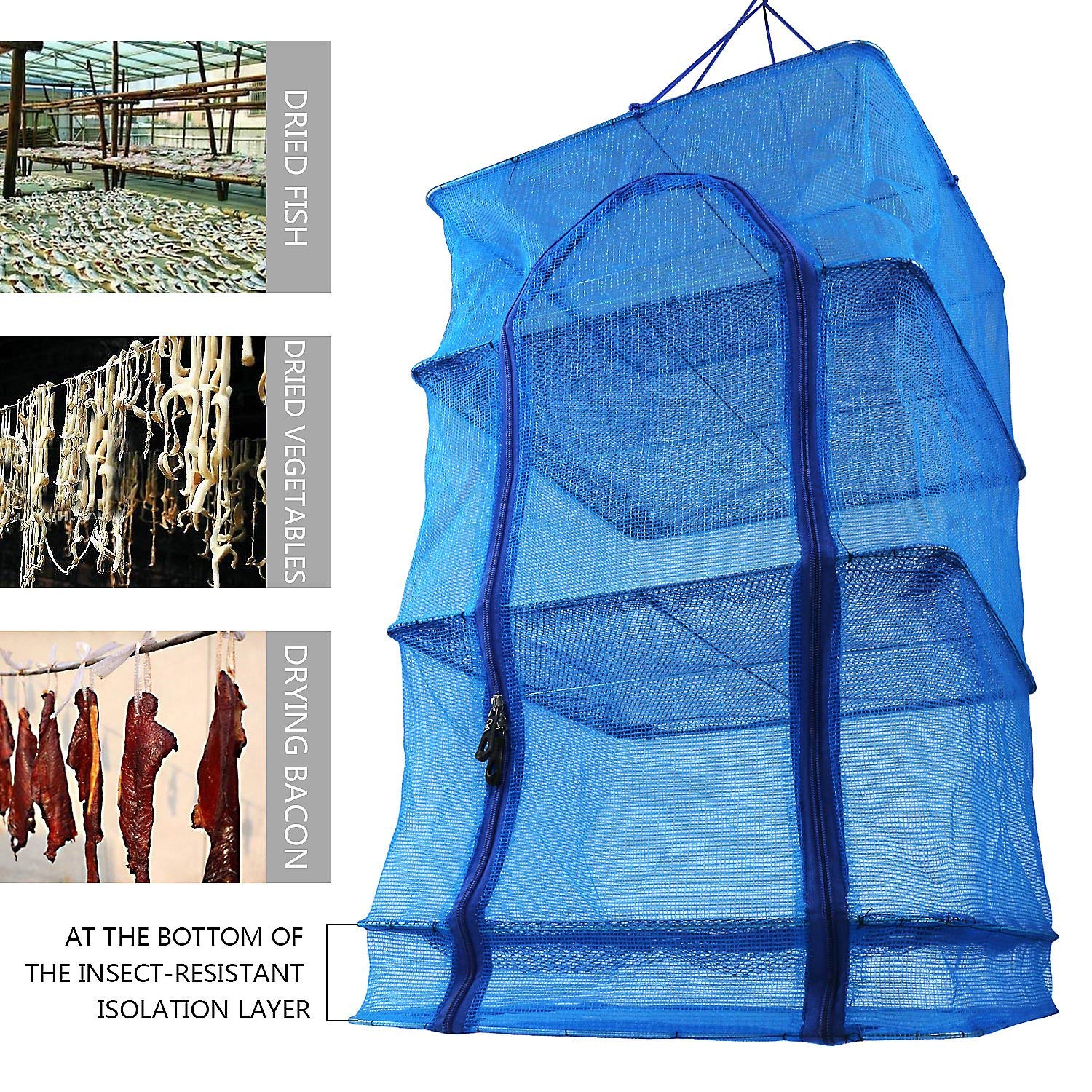 Fish Mesh Hanging Drying Net Food Dehydrator Durable Folding 4 Layers Fish Vegetable Dishes Dryer Net Drying Rack