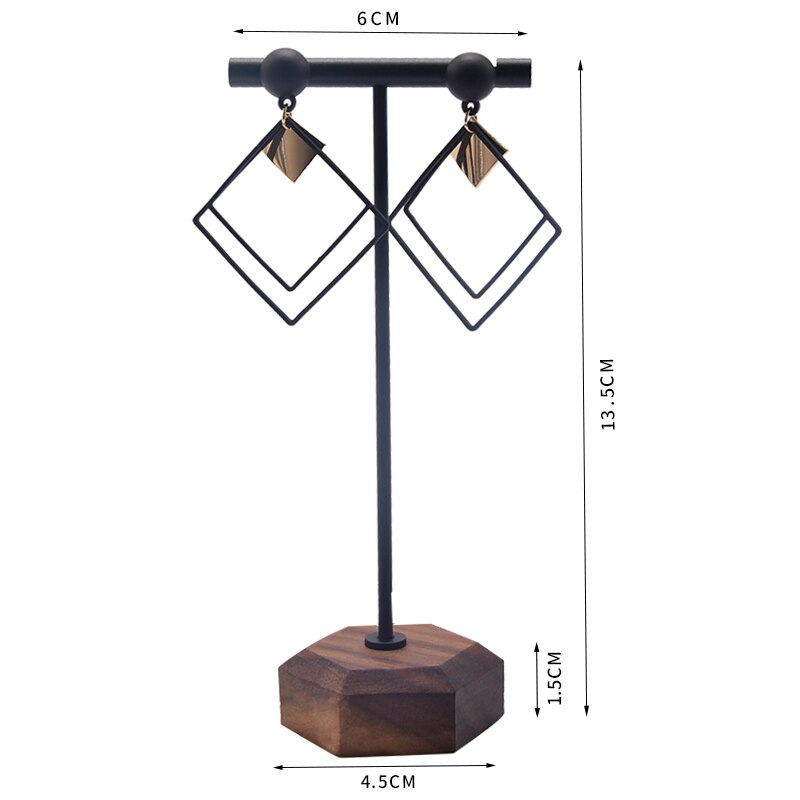 Smykker øreringe navle ring t-formet hængende display rack 3 stk / sæt forgyldt metal stativ øreringe arrangør holder counter showcase: Sort stor størrelse
